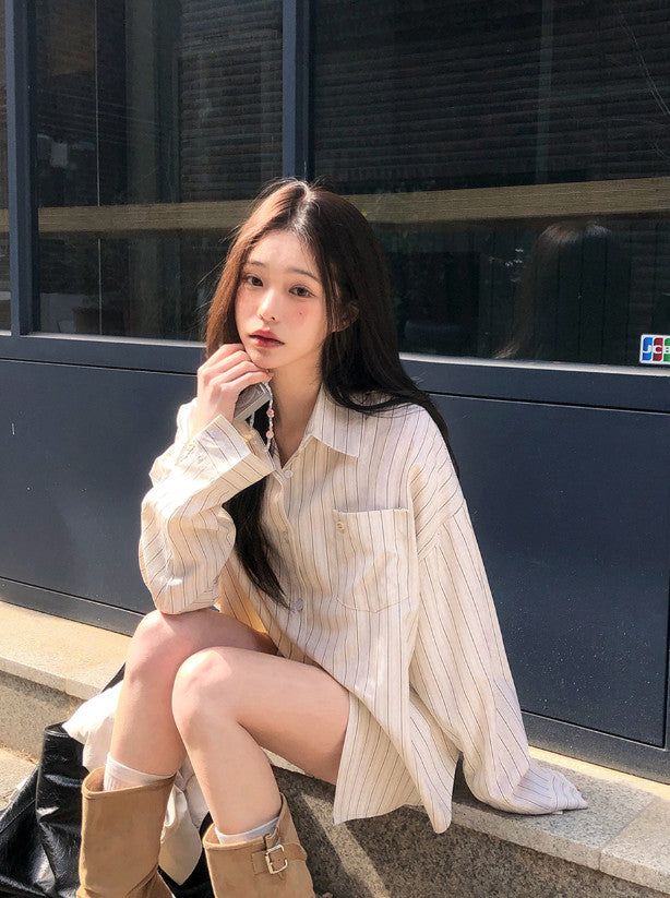 Today Loose Button Wrap Stripe Shirt (3color)