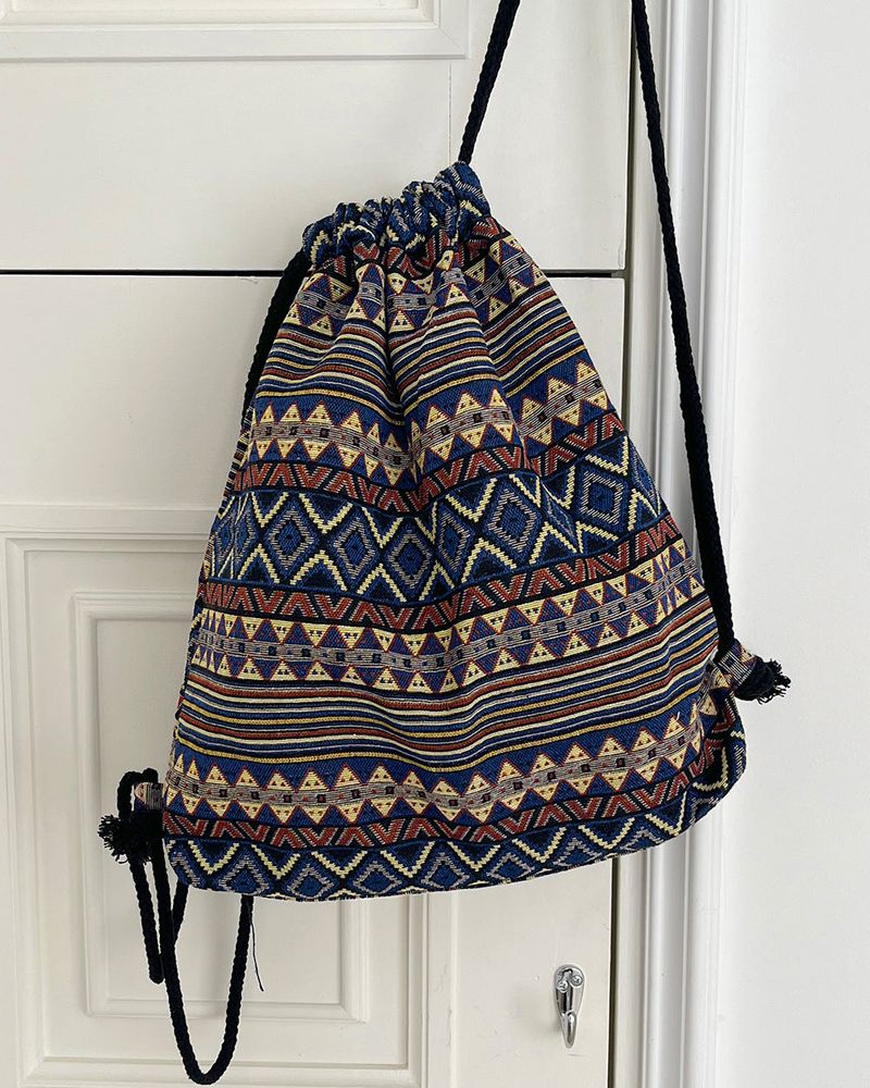 Rums Vintage Bohemian Pattern String Cotton Backpack