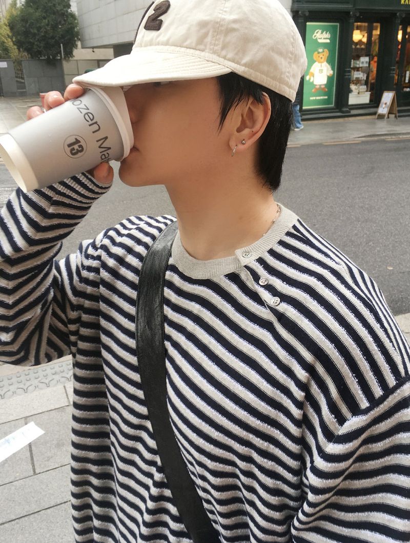 No.1698 stripe side button KNIT (3color)