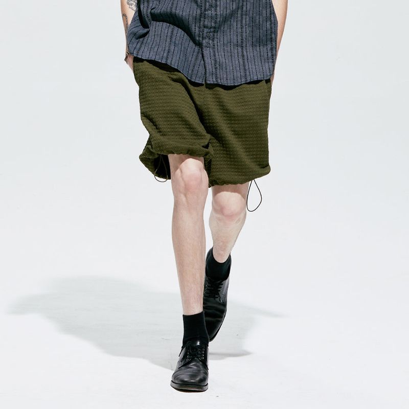 2way waffle half banding pants khaki