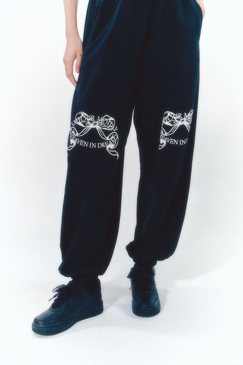 Knee Point Ribbon Jogger Pants Black