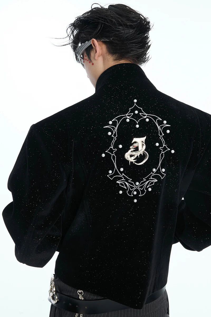 Metal Button Sparkle Stand Collar Jacket