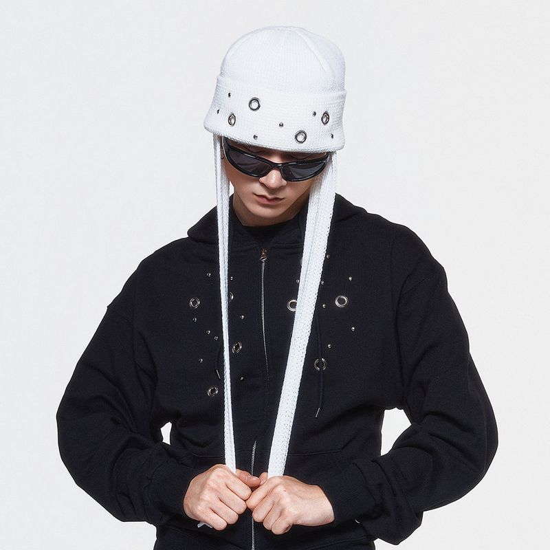 DAUSPICE(DUC)（ダウスピス）の「(DUC) Eyelet Stud Earflap Beanie White（Hats）」