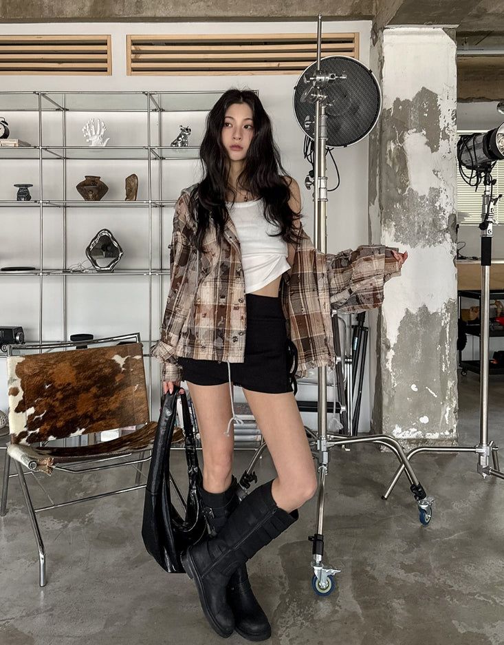 Vince damage checked hoodie jacket