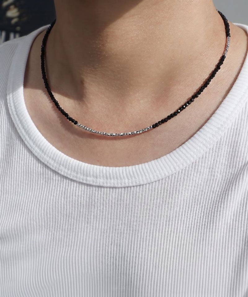 BASSCLEF（ベースクレフ）の「Men’s black beaded necklace_CLEF CHORD CHARM NEC（Accessories）」