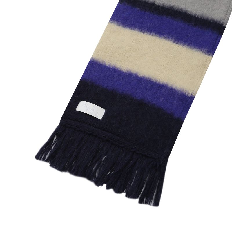 EEERRR Stripe brushed wool knit muffler (Navy)