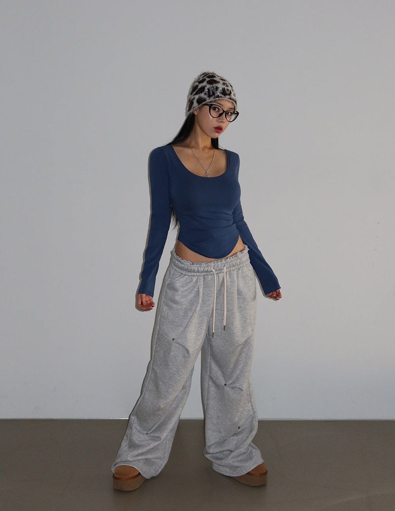 8 color napping pintuck banding wide pants