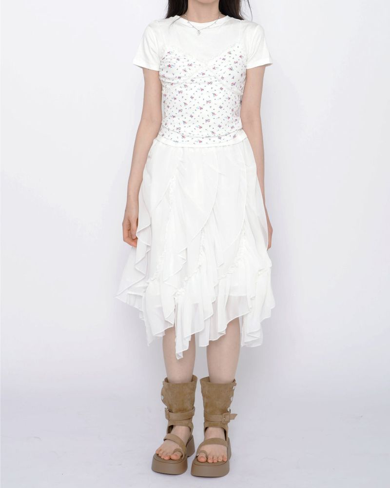 Cute Small Floral Lace Bustier Short Sleeve Set