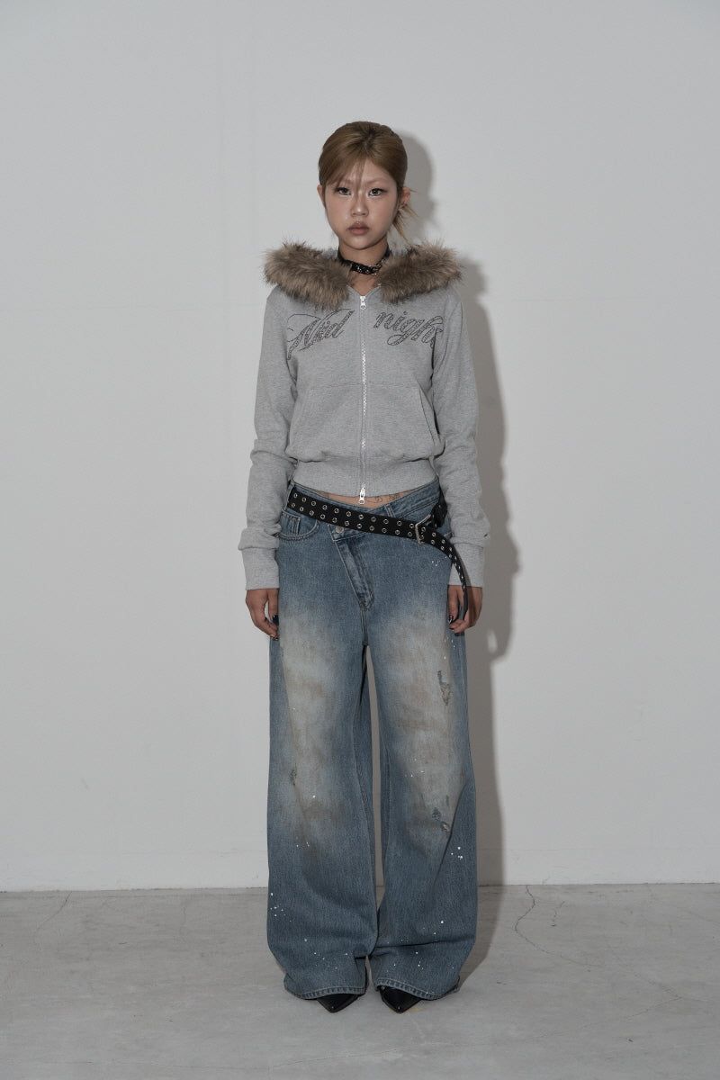 crop hair zip up (grey)