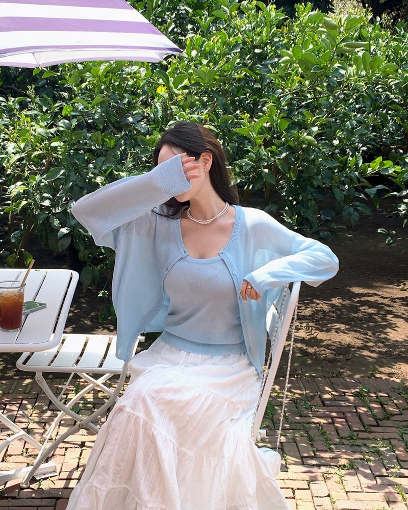 [MADE] Bali, see-through camisole cardigan setup