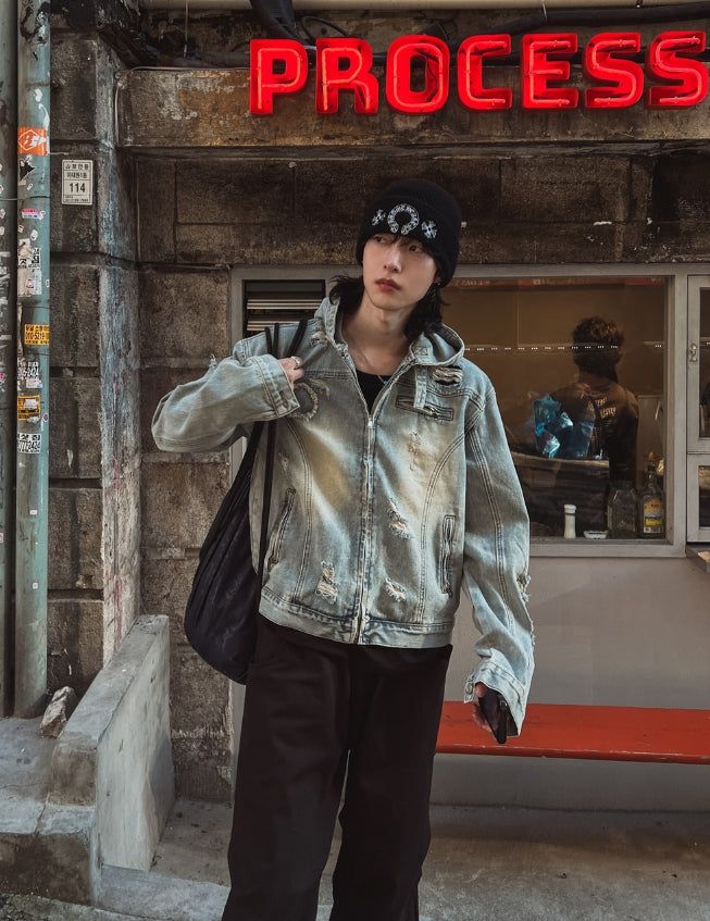Chris damage hooded denim jacket