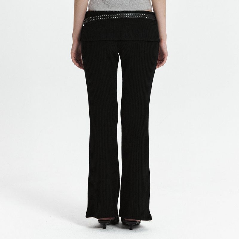 C FOLD BANDING RIBBED FLARE PANTS_BLACK
