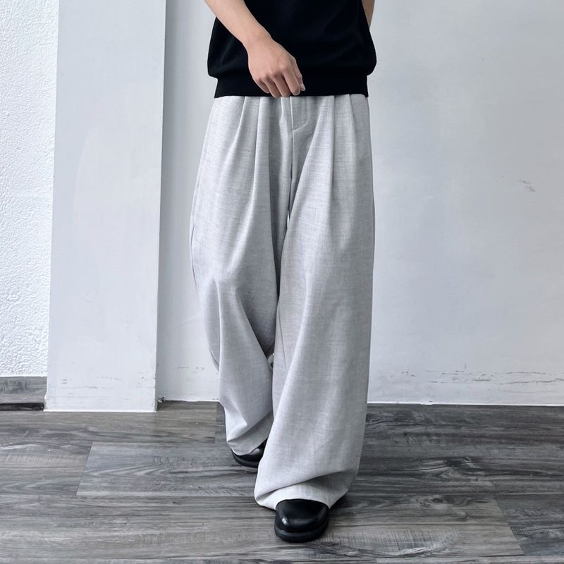 Mist Grey Asymmetric Pleat Trousers
