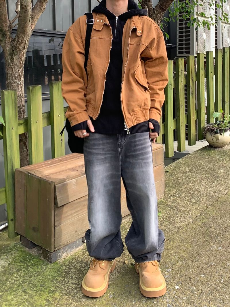 Rib Hood Half Zip-Up Knit