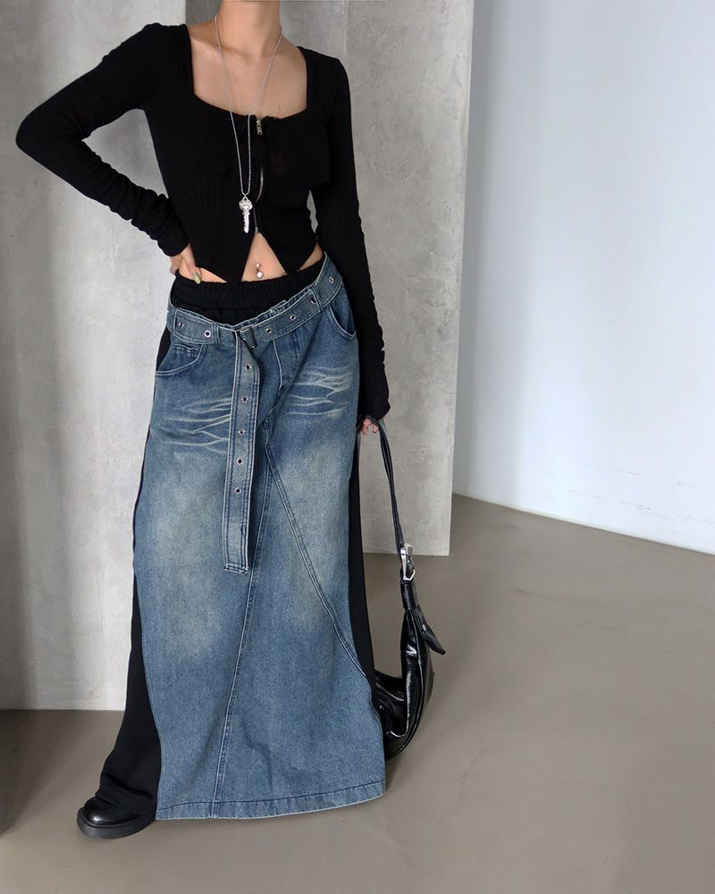Delight-J（ディライトジェイ）の「denim coloring belt SET maxi long skirt（Skirts）」