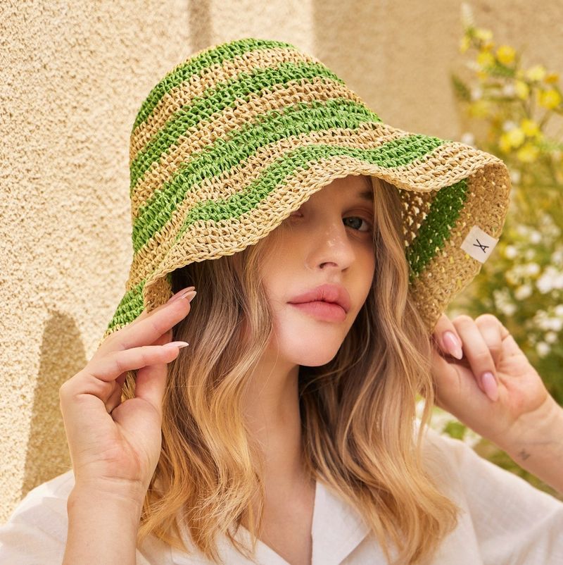 Stripe paper bucket hat Green