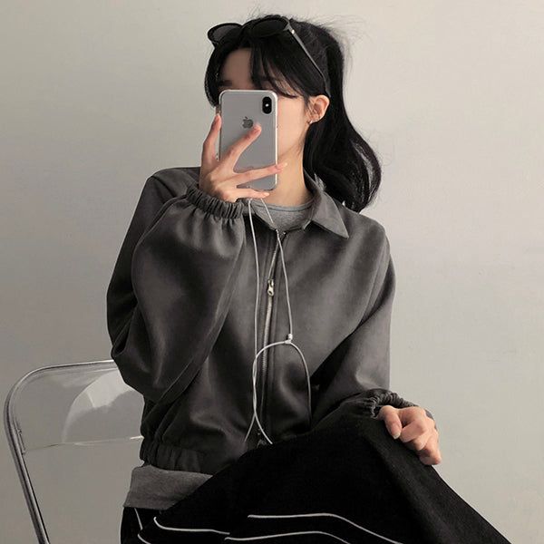 LANE Two-Way Suede Collar Jacket