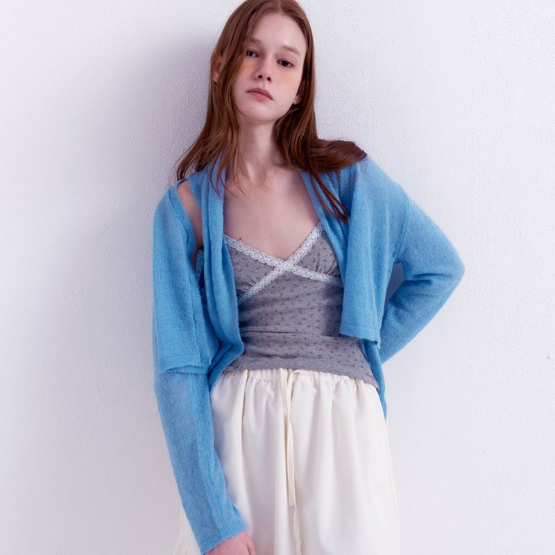 Scarf Set Cropped Knit Cardigan_Sky Blue