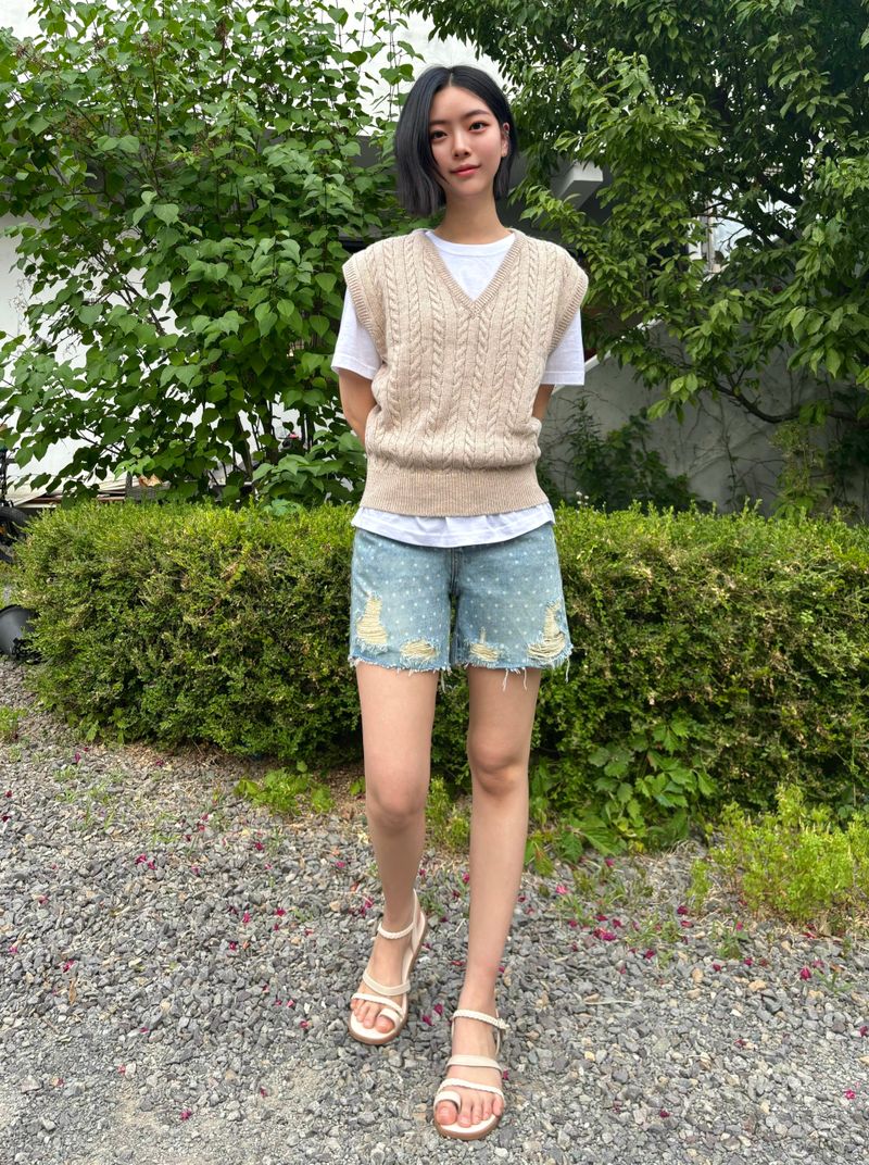4 PART DESTROYED DOT DENIM PANTS code 21102