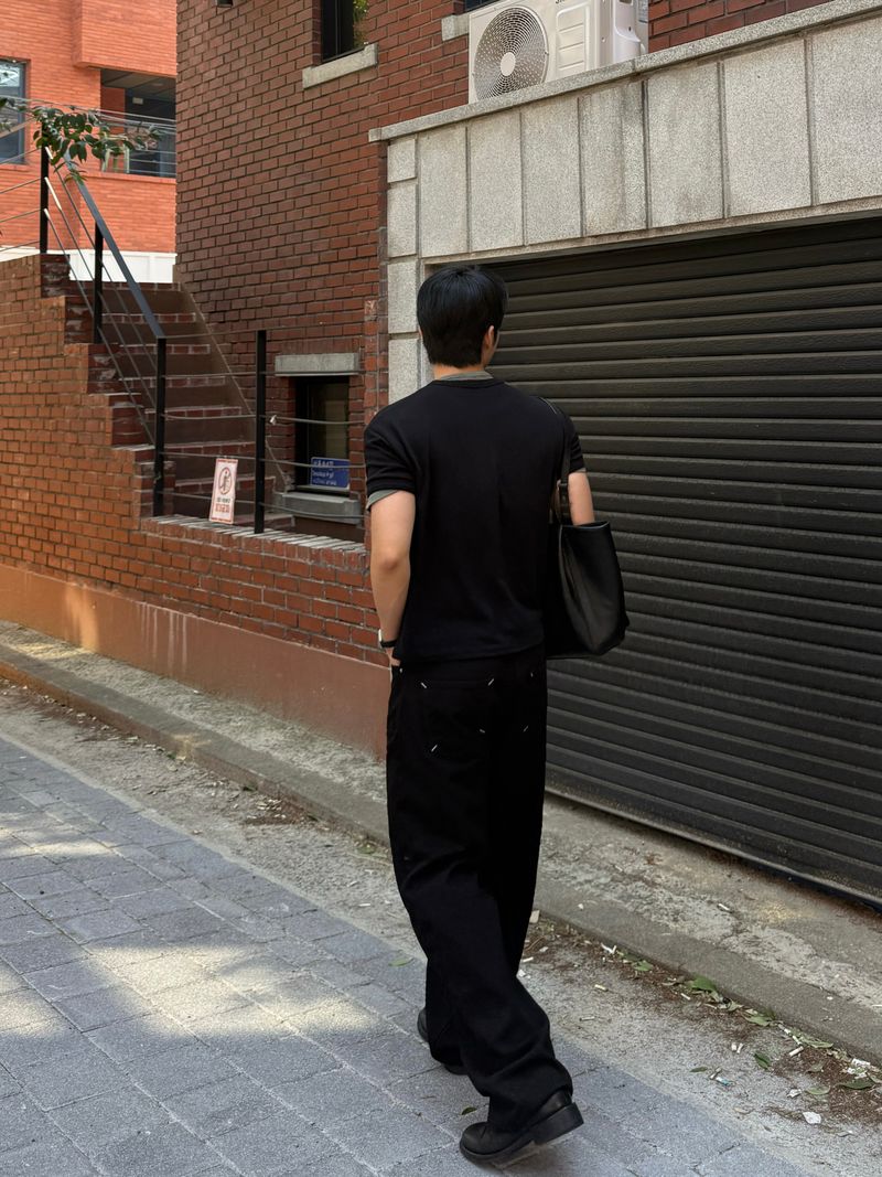 Back pocket stitch semi wide pants