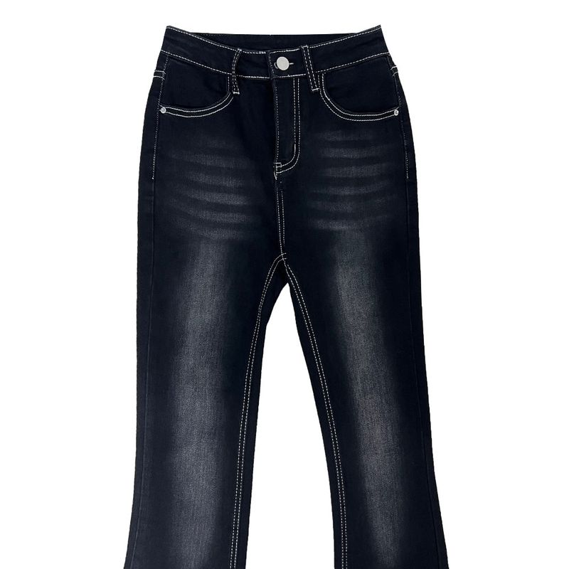 Color combination stitch gradient washed high waist spandex bootcut pants (Black)