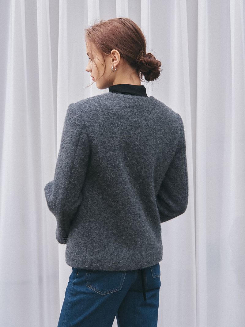 HAIRY WOOL MUFFLER COAT_CHARCOAL