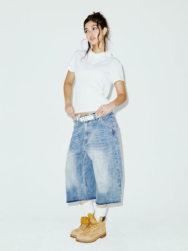 STRING CAPRI DENIM PANTS BLUE