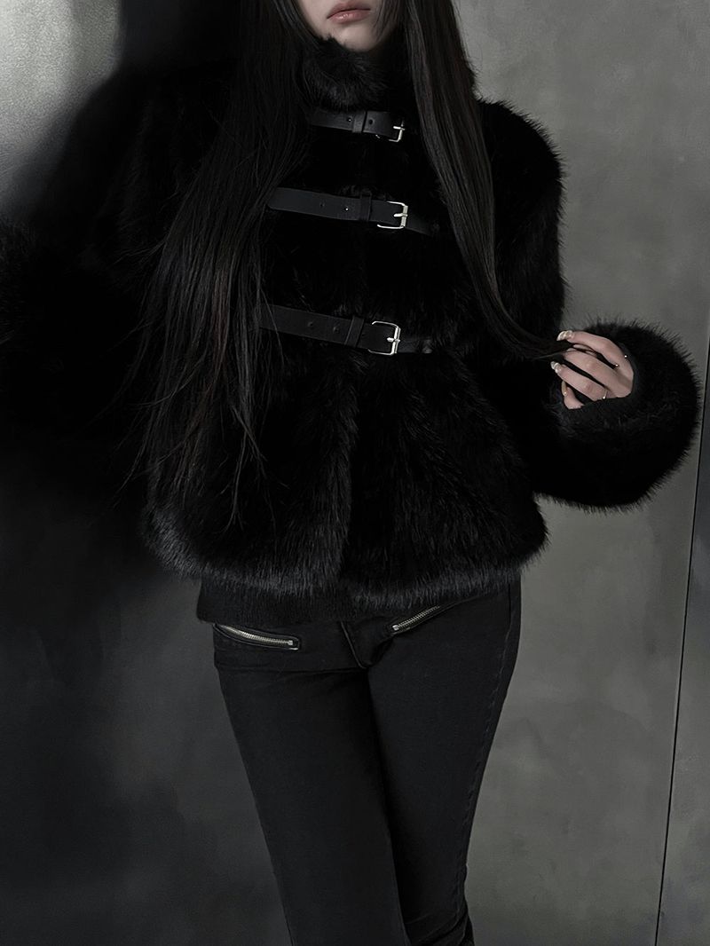 black buckle fur jacket