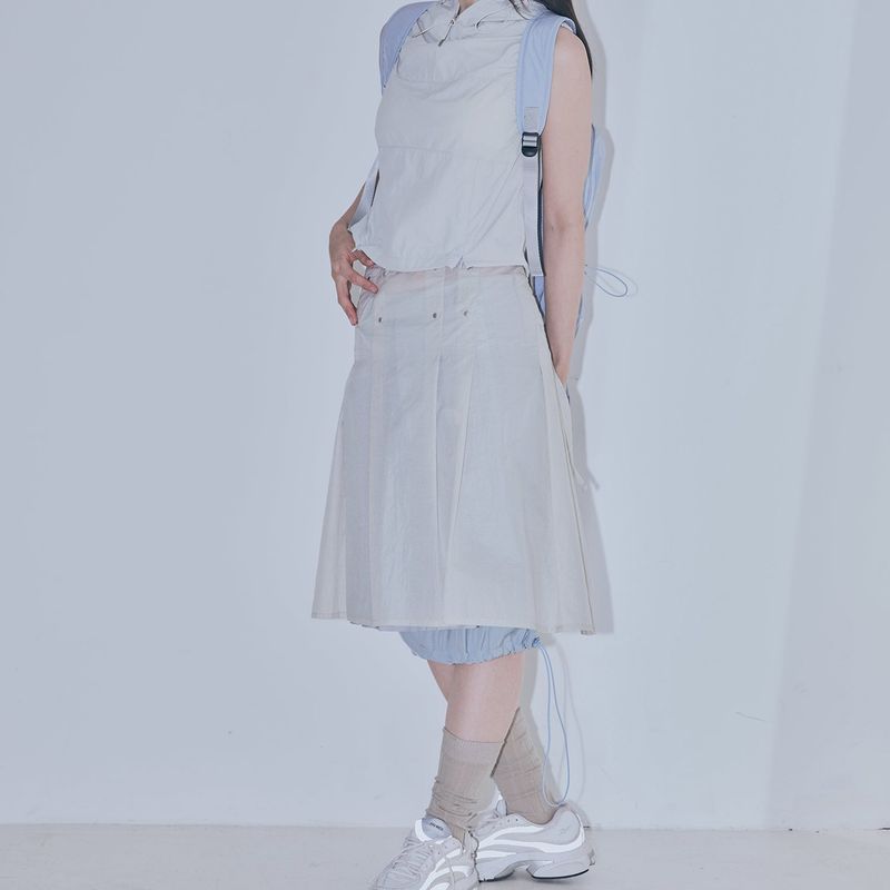 sheer layered rivet pleats skirt (beige)