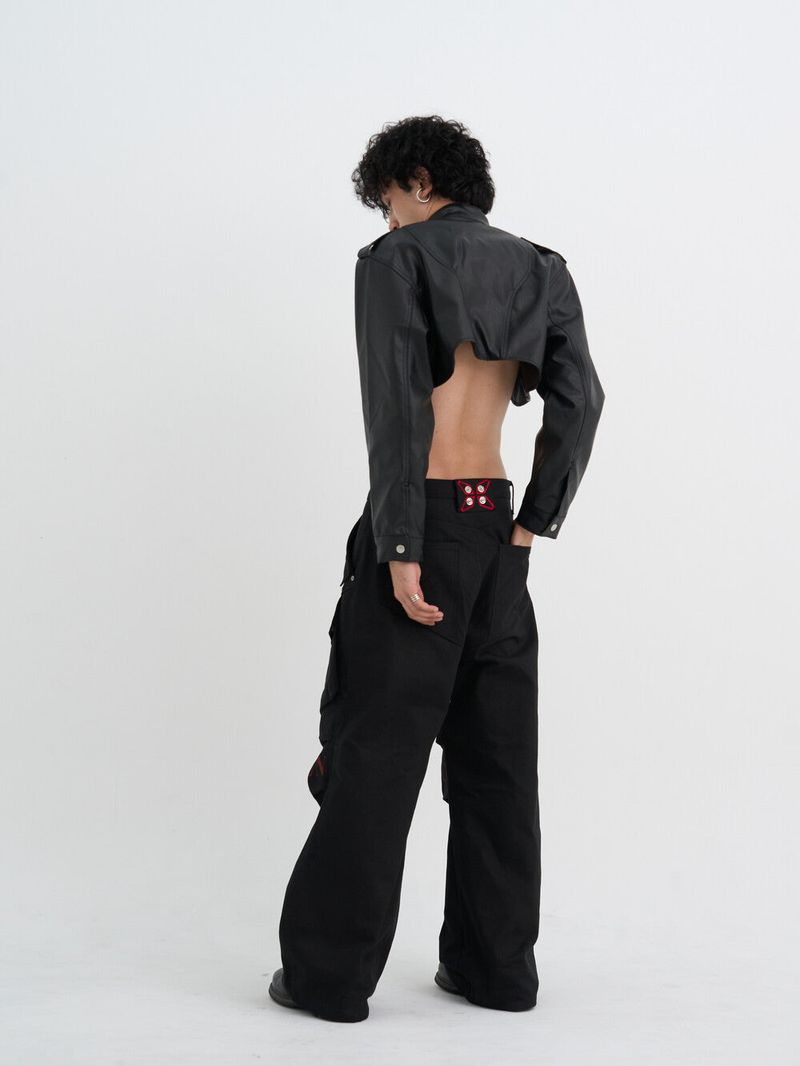 Ghost In The Shell Logo Denim Cargo Pants (Black)