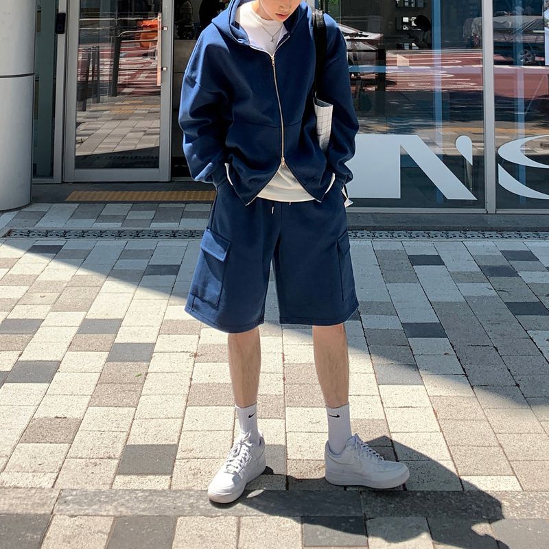 lemenne（ルメンヌ）の「LMNシティオーバーサイズフィットフーデッドジップアップカーゴショーツセット (7 colors)（セットアップ）」