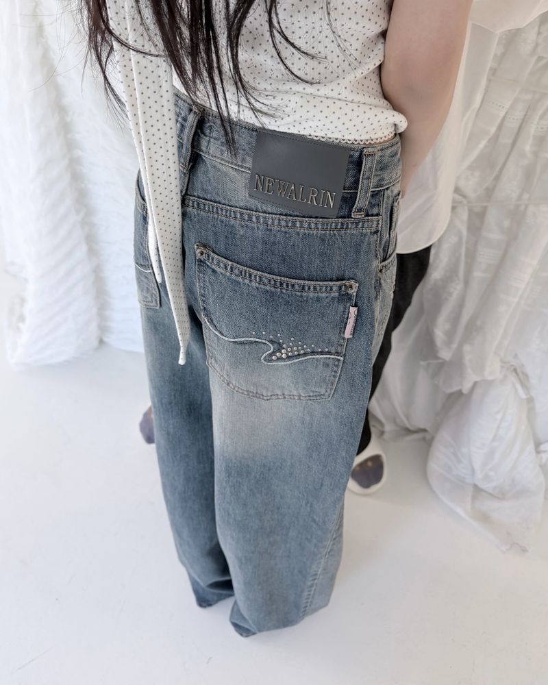 Coco flower wide fit raw Denim