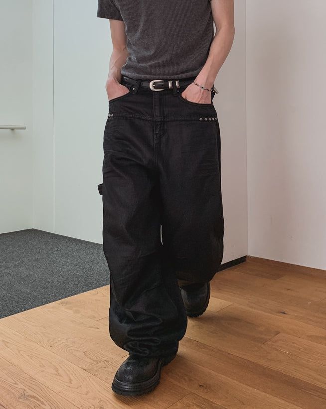 Cozy Stud Coating Wide Pants