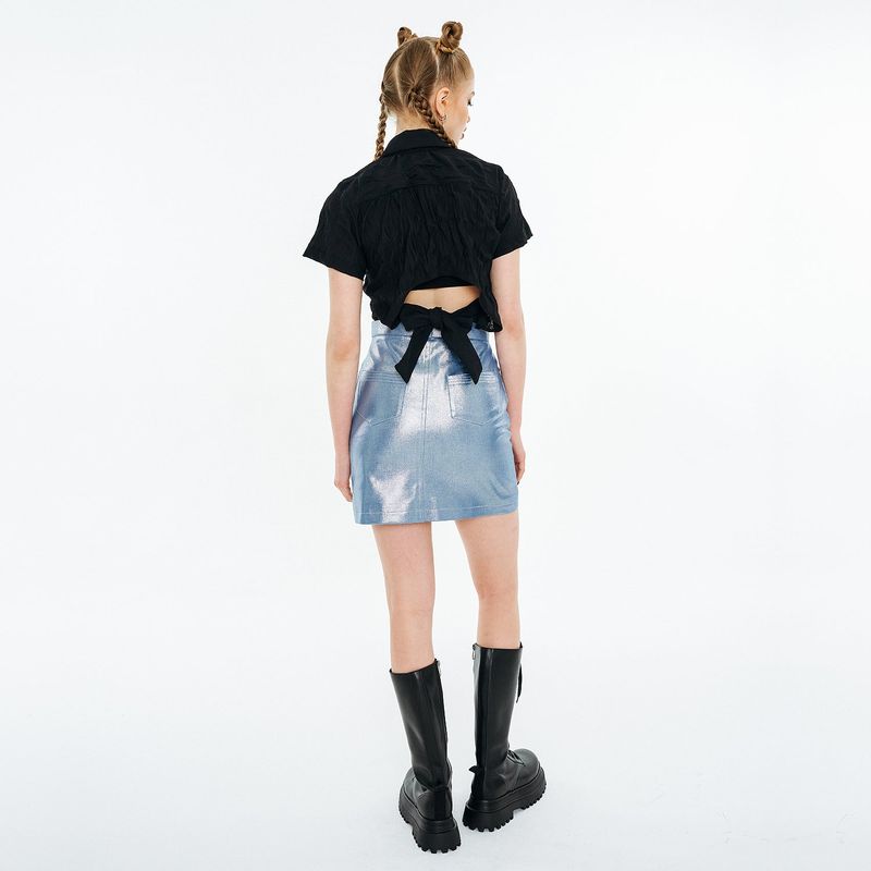 Back Open Ribbon Strap Shirt [Black]