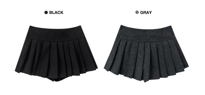 Winter wool short slit pleated mini skirt (2 colors)
