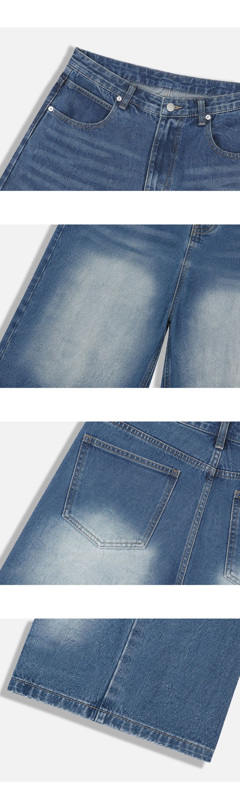 basic washing bermuda denim pants (deep blue)