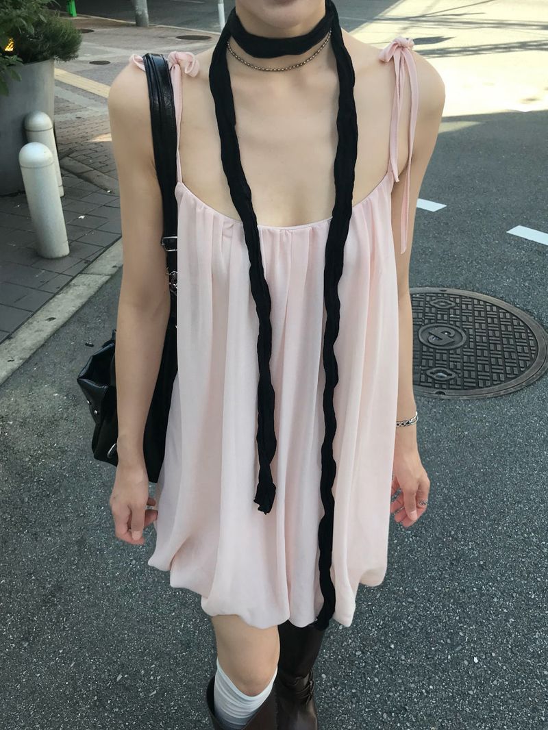 Peach Hug Ribbon Slip Pumkin Sleeveless Mini Dress