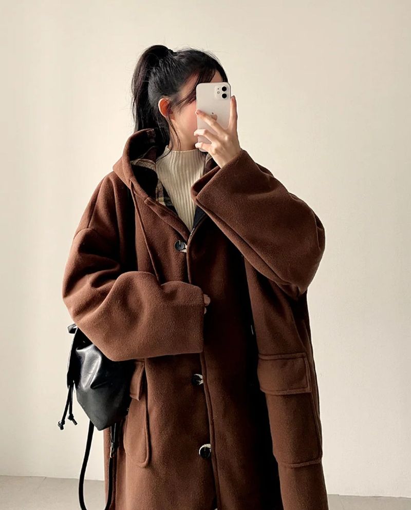 Melty King Bakshi woolen pocket long hooded coat