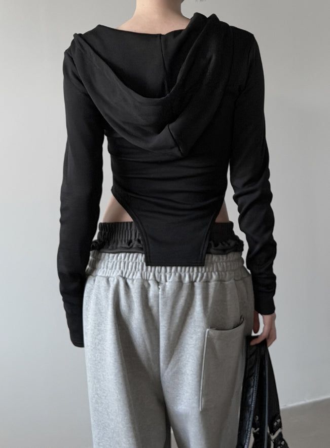 Cutout Bodysuit Unbalance Snap Hood