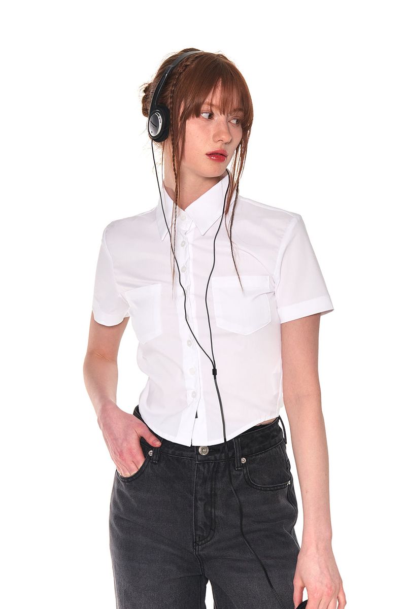 SLIM LINE CROP SHIRTS (WHITE)