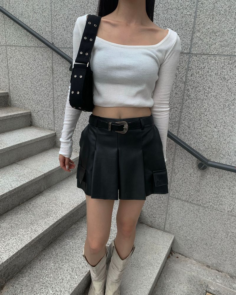Leather cargo skirt pants