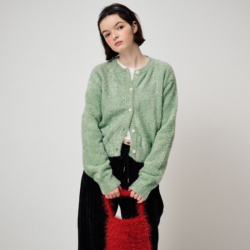 METAL KNIT CARDIGAN, GREEN