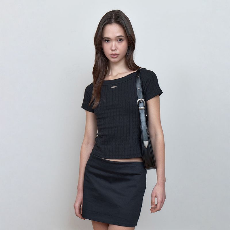 C CABLE BOAT-NECK T-SHIRT_BLACK