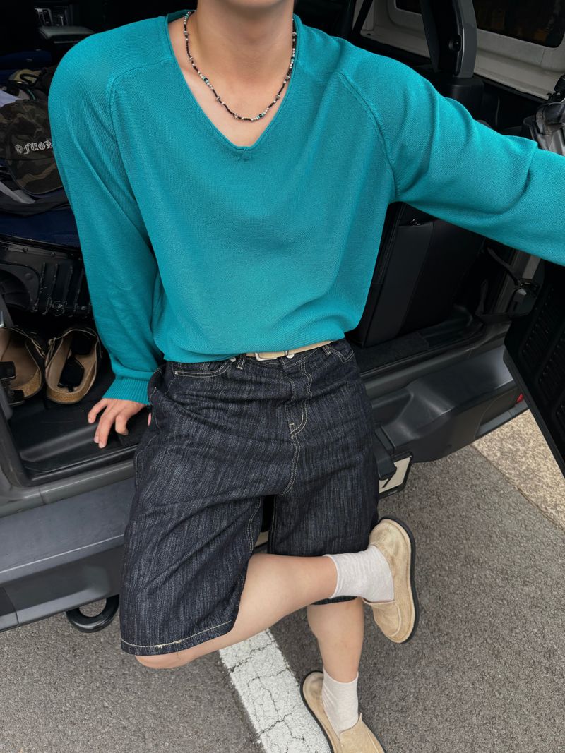 Summer linen v-neck knitwear