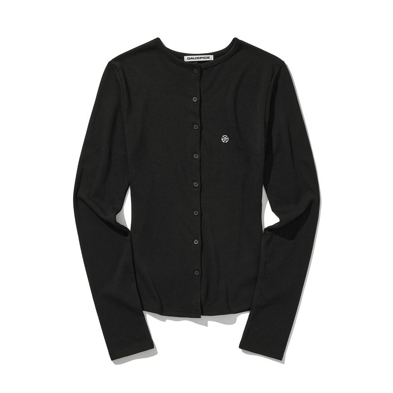 (DUC) Round-Neck Cardigan Black