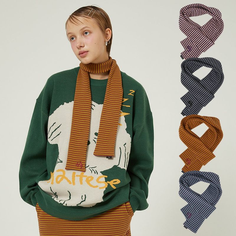 Dolphin embroidery stripe muffler