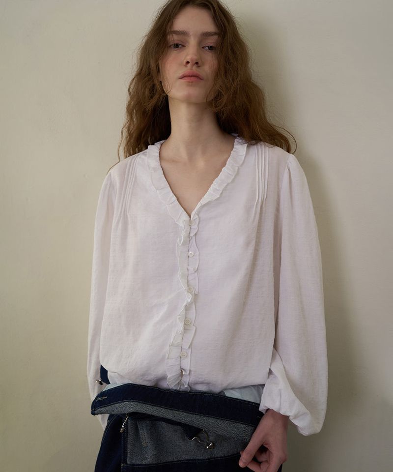 WITHOUTSUMMER（ウィズアウトサマー）の「Ruffle shirring blouse_ivory（Tops）」