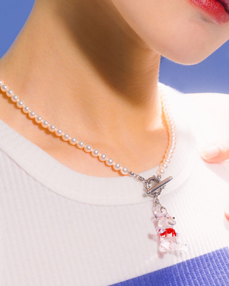 GLASS TEDDY NECKLACE_RED