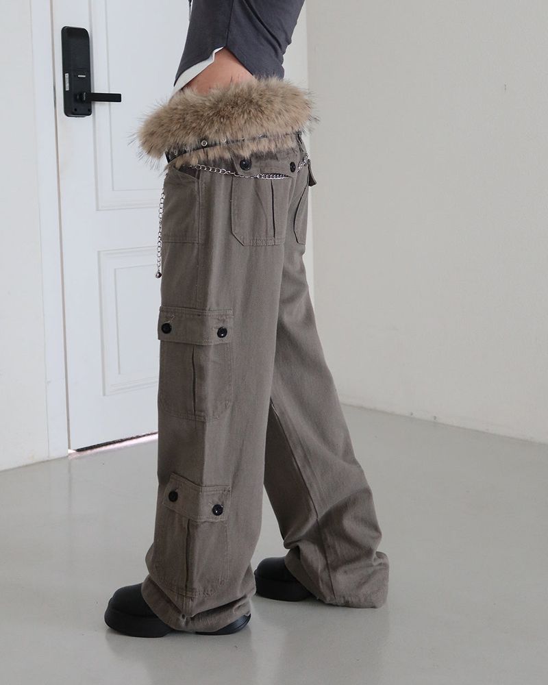 Punching mink fur layered belt