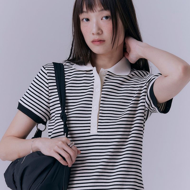 Stripe pique rib t-shirt (BLACK)